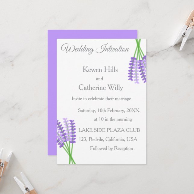 Lavender Botanical Wedding Invitation Inbjudningar (Fram/Back In Situ)