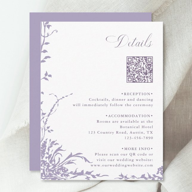 Lavender Botanical Wedding QR Code Details Tilläggskort (Skapare uppladdad)