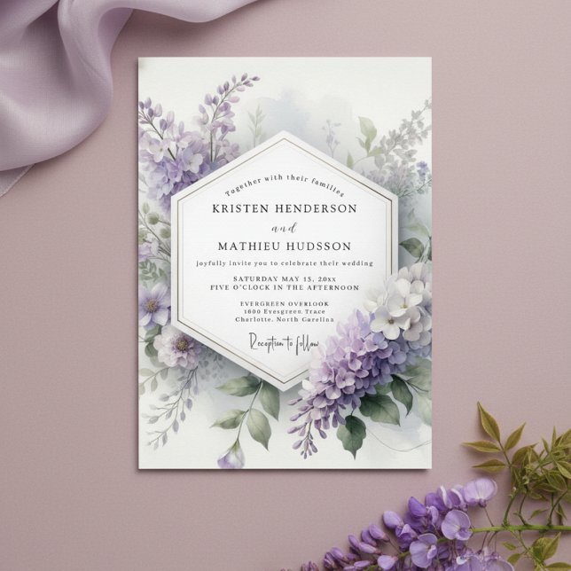 Lavender Botanical Whimsy Wedding Inbjudningar (Skapare uppladdad)