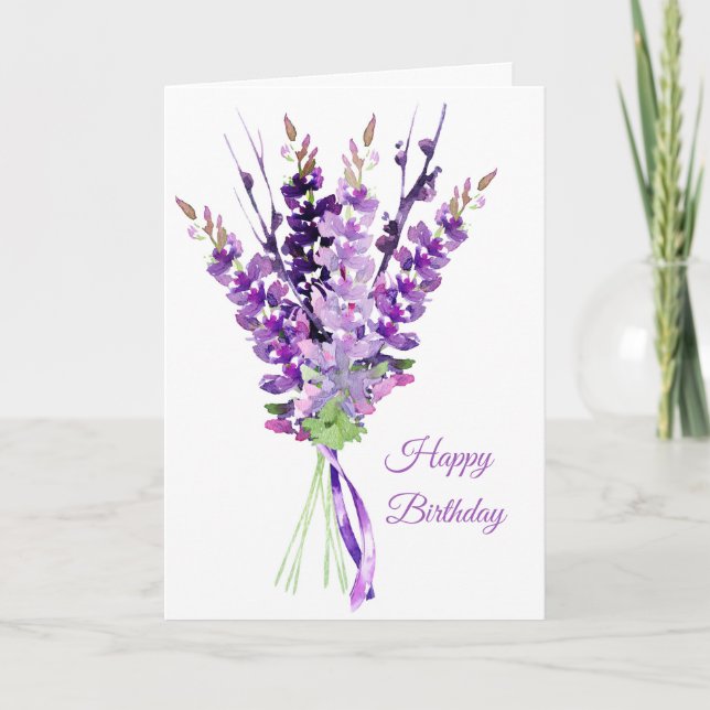 Lavender Bouquet Birthday Card Kort (Framsida)