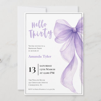 Lavender Bow 30th Birthday Invitation Inbjudningar