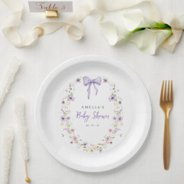 Lavender Bow Baby Shower Wildblomma Pappra Tallrik