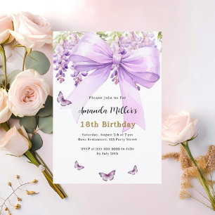 Lavender bow blommigts butterflulies lyxfödelsedag inbjudningar