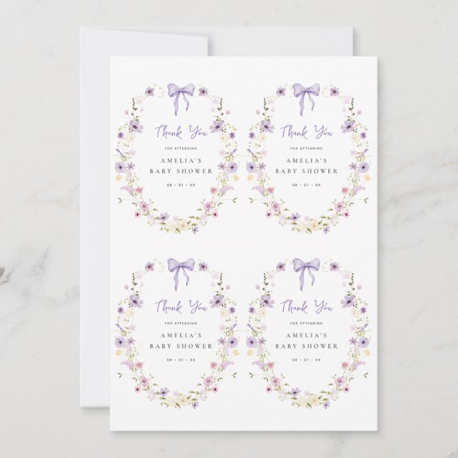 Lavender Bow Gift Tag Printable Inbjudningar (Framsida)