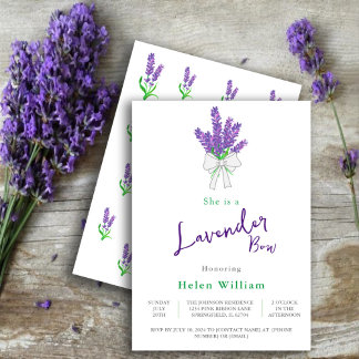Lavender Bow Lila Baby Shower Inbjudningar