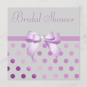 Lavender Bow Polka dots Grått Möhippa Inbjudningar