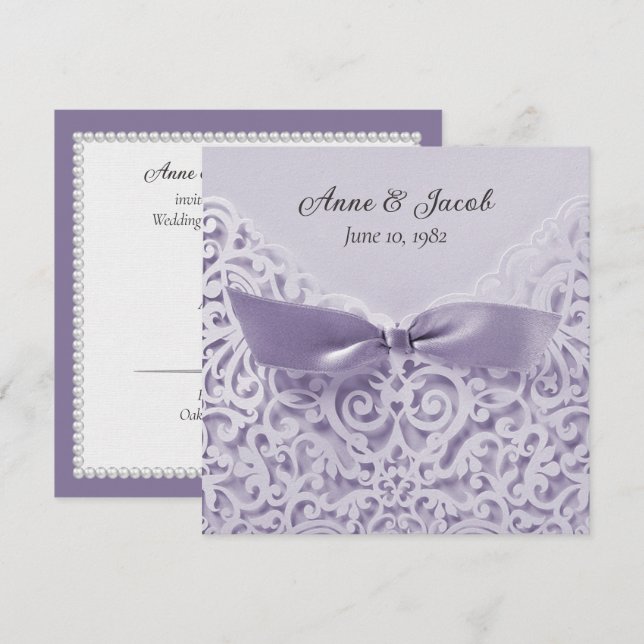 Lavender Bow vid förnyelsen av Snöre Bröllop Vow Inbjudningar (Fram/baksida)