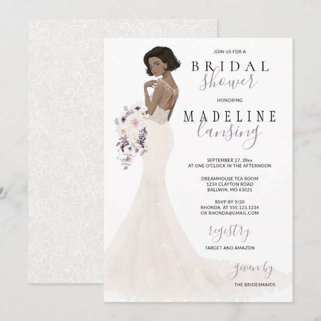 Lavender Bride i Snöre Gown Möhippa Inbjudningar (Fram/baksida)
