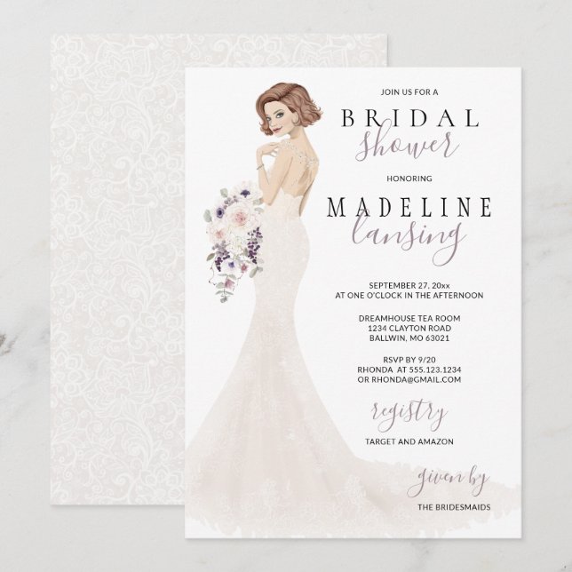 Lavender Bride i Snöre Möhippa Inbjudningar (Fram/baksida)