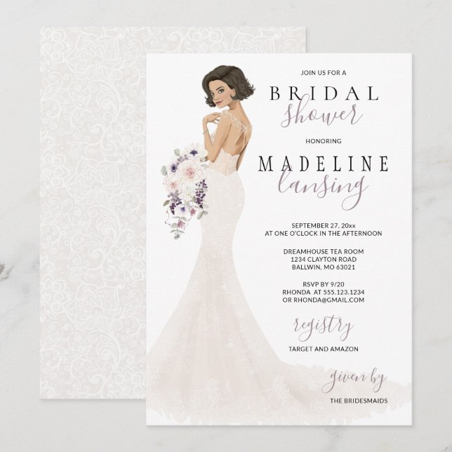 Lavender Bride i Snöre Möhippa Inbjudningar (Fram/baksida)