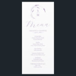 Lavender Bröllop Menus Simple Monogram Meny<br><div class="desc">Ställ in scenen för en oförglömlig matupplevelse i bröllop med vår exquisite lavender bröllop-meny. Konstruktionen visar på ett snyggt sätt initialer på bruden och trippen, elegant omgiven av ömtålig lavender-konst. Menu är vackert skript i sofistikerad kalligrafi och lägger till en luft av elegans. Anpassa enkelt dina menyalternativ på anpassningsbarna med...</div>