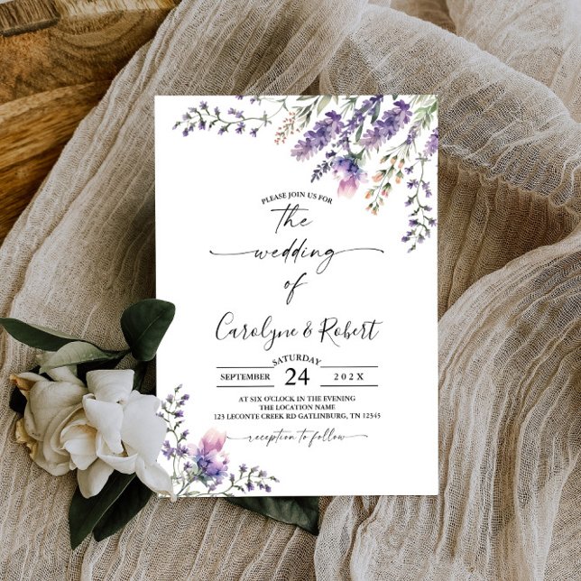 Lavender bröllopsinbjudan inbjudningar (Lavender wedding invitation)