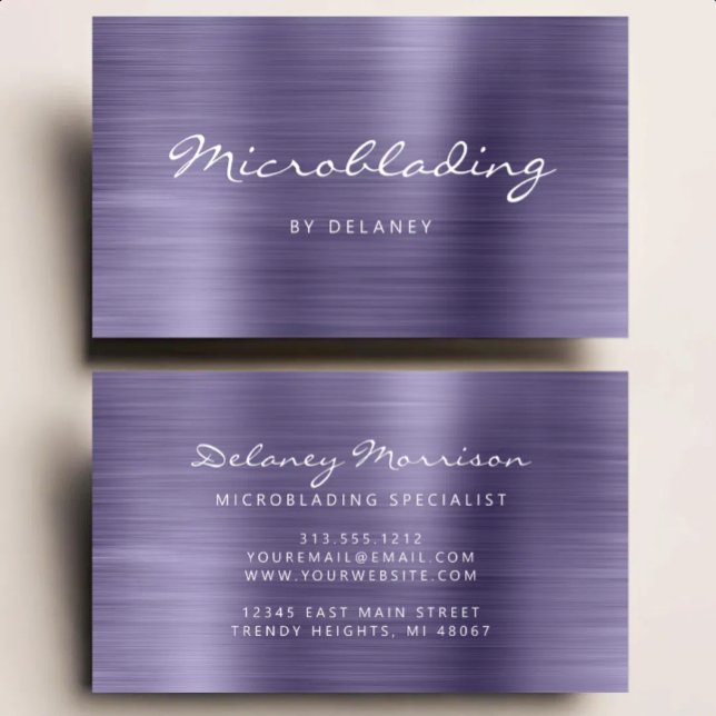 Lavender Brushed Metal Script Microblading Visitkort (Skapare uppladdad)