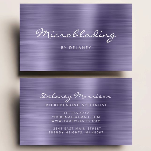 Lavender Brushed Metal Script Microblading Visitkort (Skapare uppladdad)