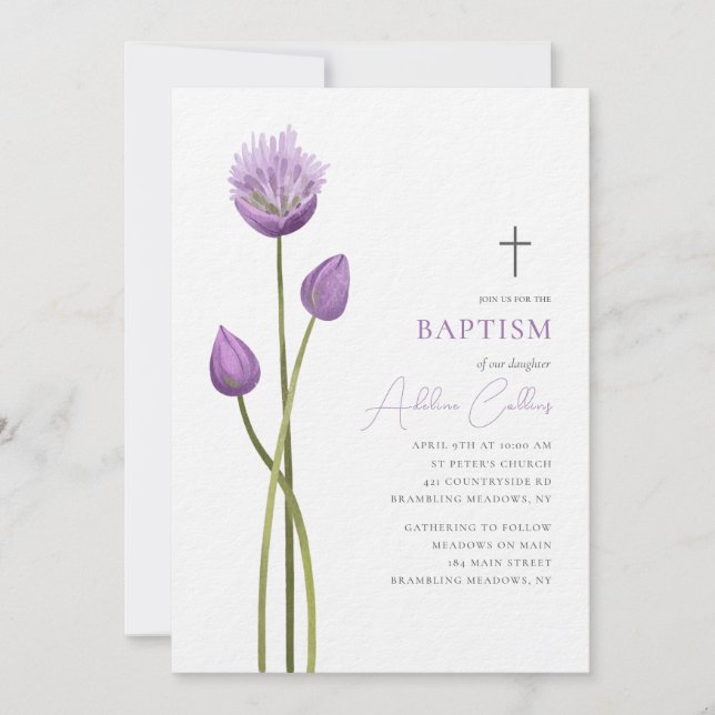 Lavender Bubble Flower Bloom Minimalist Baptism Inbjudningar (Framsida)