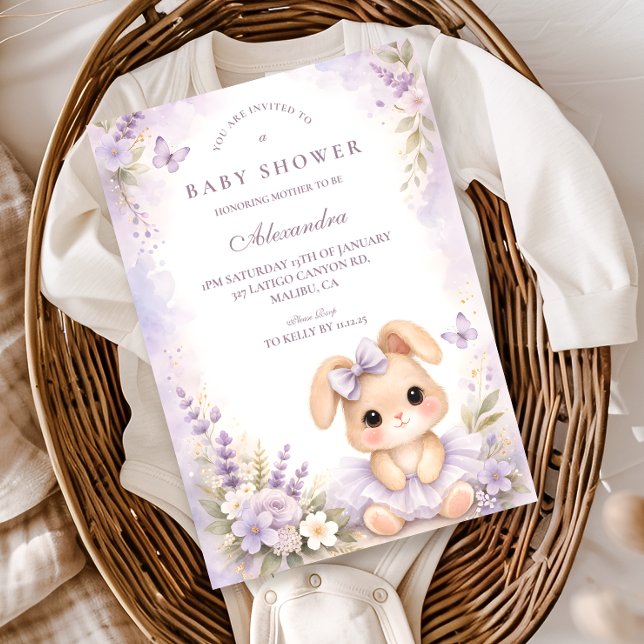 Lavender Bunny Floral Baby Shower Inbjudningar (Skapare uppladdad)