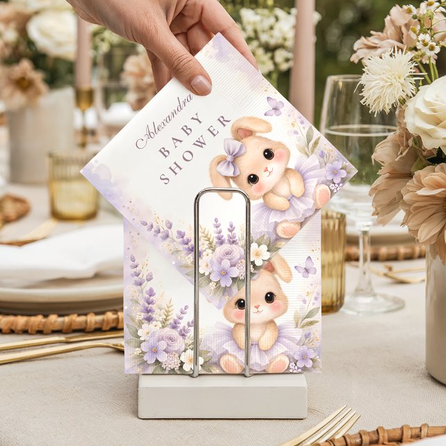 Lavender Bunny Floral Baby Shower Pappersservett (Skapare uppladdad)