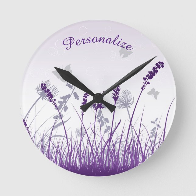 Lavender & Butterflies Personalize Rund Klocka (Framsida)