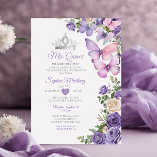 Lavender Butterfly Lila Quinceanera Birthday Inbjudningar