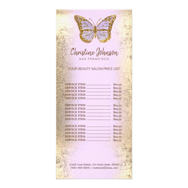 Lavender butterfly på faux guld-rackkort reklamkort (Framsidan)