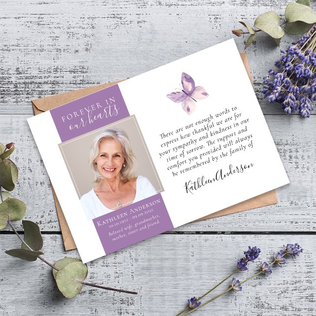 Lavender Butterfly Photo Funeral tackal You Cards Tack Kort (Skapare uppladdad)