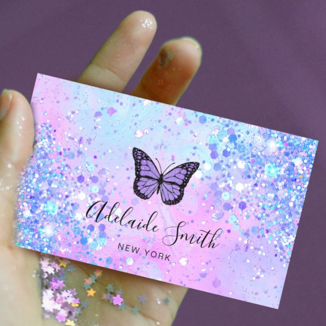 Lavender Butterfly-simulerad chunky glitter Visitkort (Skapare uppladdad)