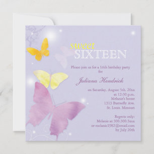 Lavender Butterfly Sweet 16 Födelsedagsfest Inbjudningar