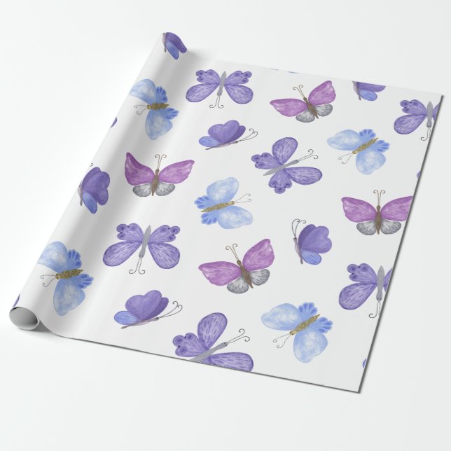 Lavender Butterfly Wrapping Papper | Elegant Presentpapper (Utrullad)