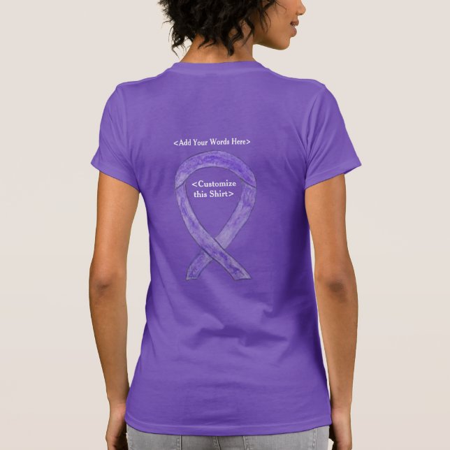 Lavender Cancer Awareness Ribbon Art Anpassningsba T Shirt (Baksida)