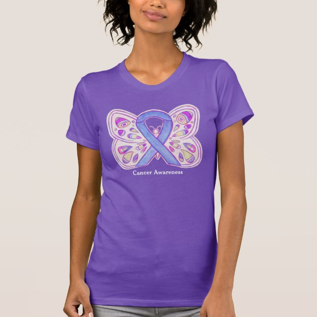 Lavender Cancer Awareness Ribbon Butterfly T-Shirt (Framsida)
