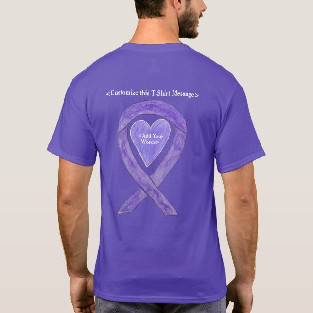 Lavender Cancer Awareness Ribbon Heart Art Shirt T Shirt (Baksida)