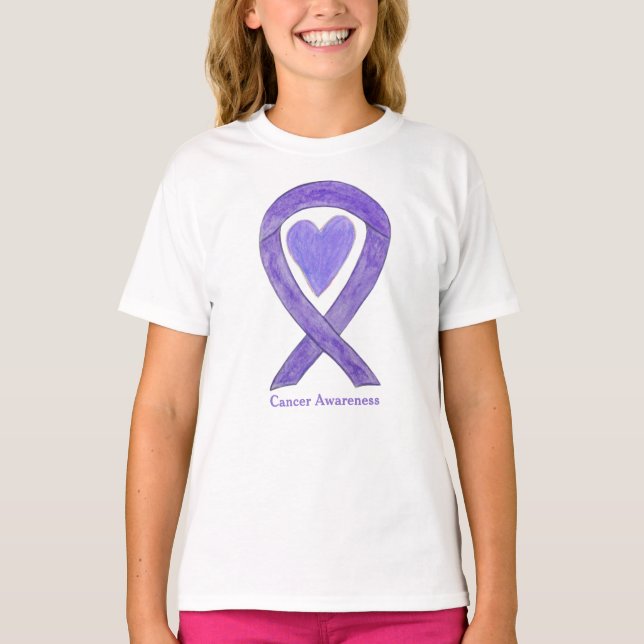 Lavender Cancer Awareness Ribbon Heart Art Shirts T Shirt (Framsida)