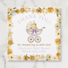 Lavender Carriage Floral Thank You Square Tag Gåvor Etiketter