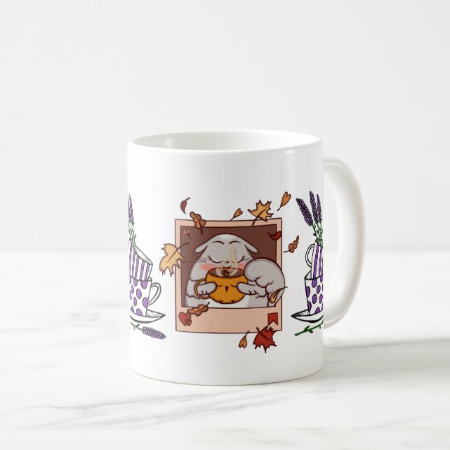 Lavender Cat Coffee Drink Poster - Charming Kattdj Kaffemugg (Framsida höger)