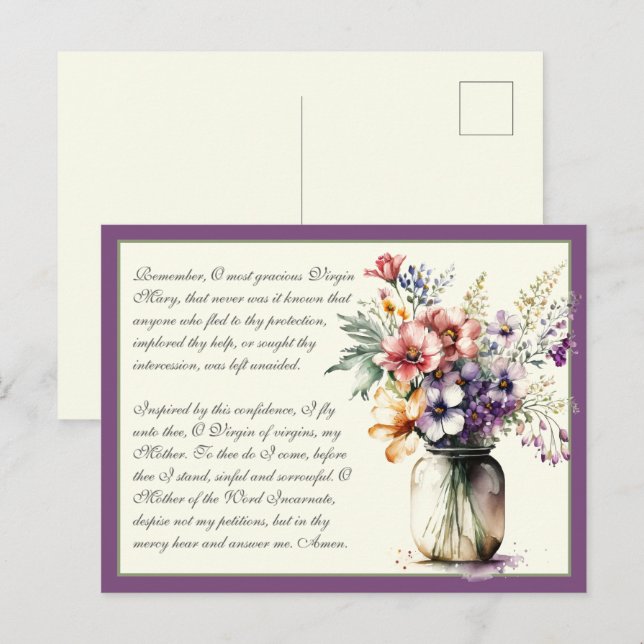Lavender Catholique Memorare Prayer till Virgin Ma Vykort (Fram/baksida)