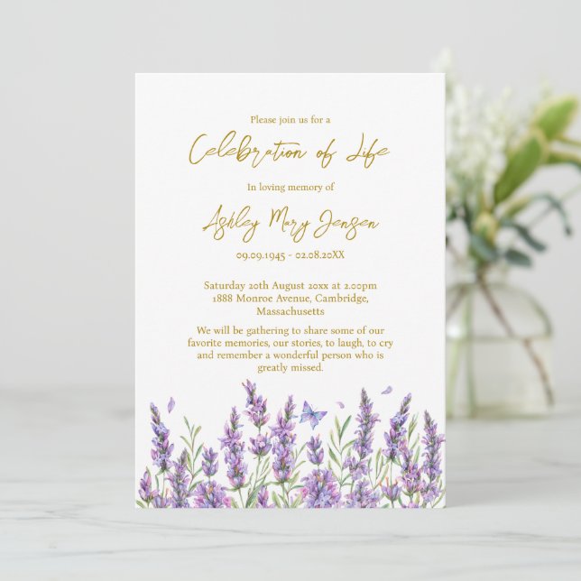 Lavender Celebration of Life Funeral Invitation Inbjudningar (Stående Fram)