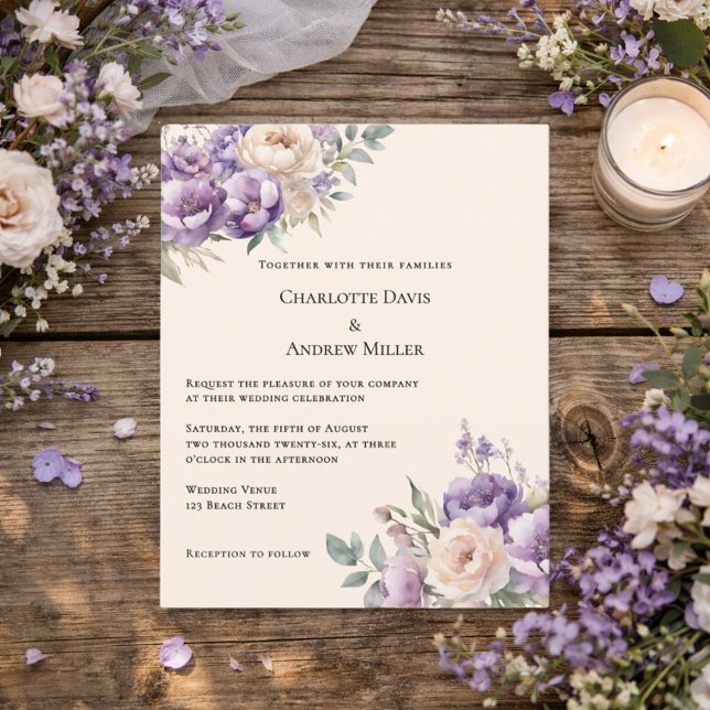 Lavender champagne cream floral wedding invitation (Skapare uppladdad)
