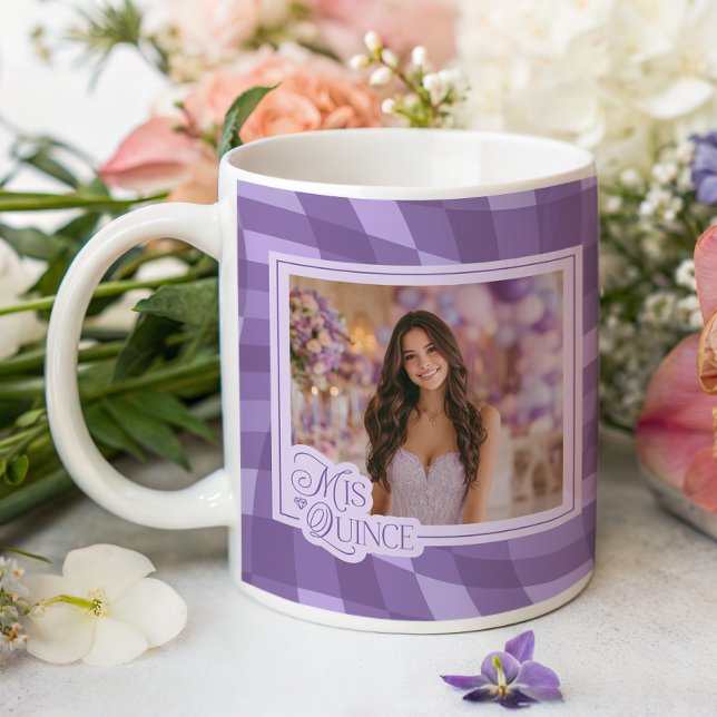Lavender Checkated Photo Quinceanera Keepsaké Kaffemugg (Shown on a Classic Mug)