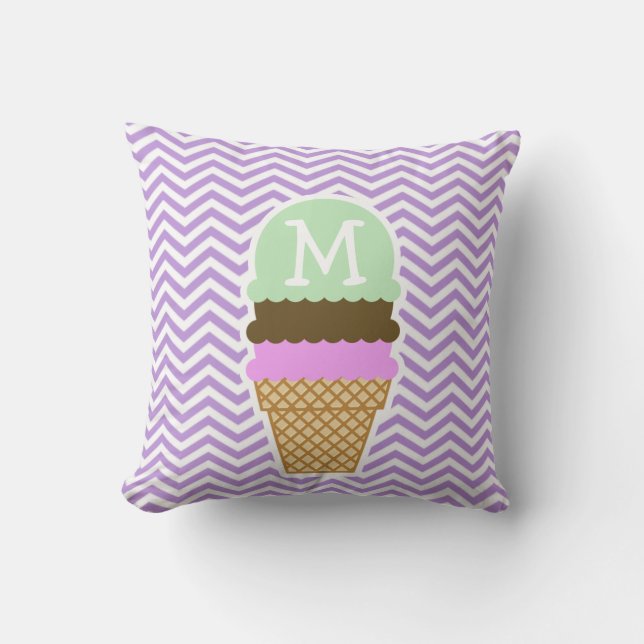 Lavender Chevron Rand; Ice Cream Cone Kudde (Framsida)