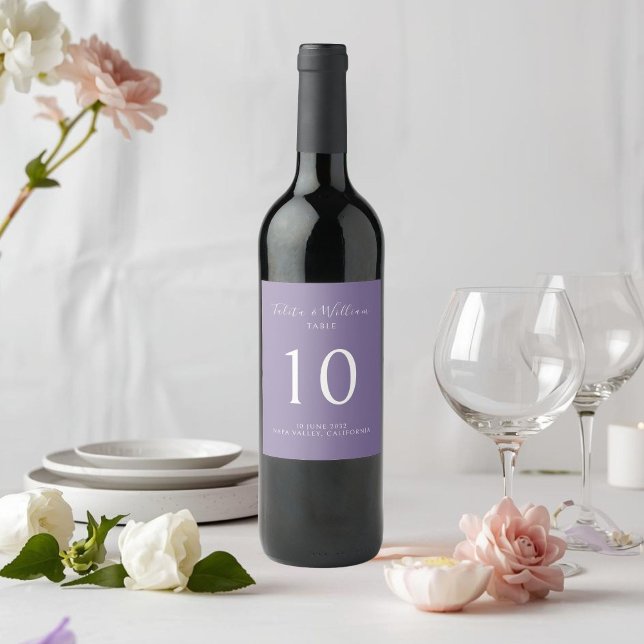 Lavender | Chic Table Number Wedding Wine Label  Vinflaska Etikett (Skapare uppladdad)
