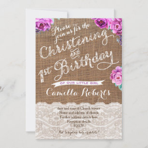 Lavender Christening och första födelsedagen inbju Inbjudningar