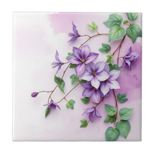 Lavender Clematis Vine Watercolor Kakelplatta