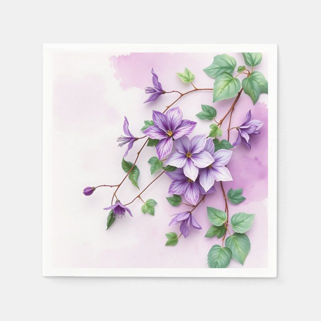 Lavender Clematis Vine Watercolor Pappersservett (Framsidan)