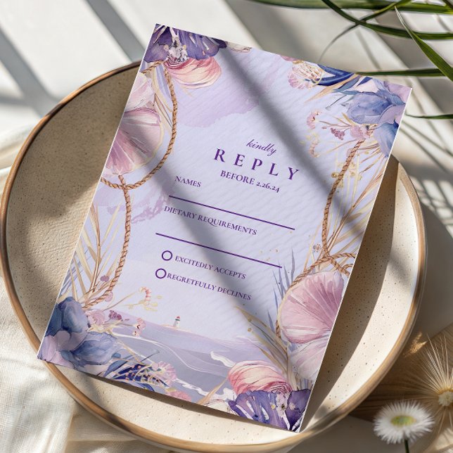 Lavender Coastal Seashell Rope Wedding OSA Kort (Skapare uppladdad)