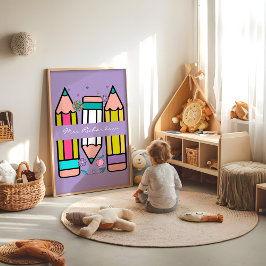 Lavender Colorful Teacher Tecknad Pencil Poster