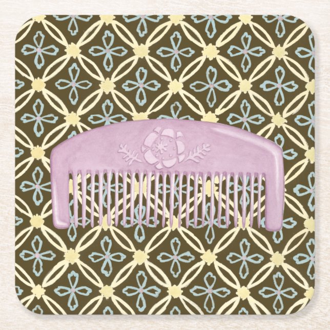 Lavender Comb på Chocolate Background Underlägg Papper Kvadrat (Framsidan)