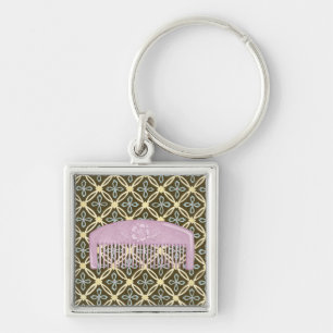 Lavender Comb på Choklad-bakgrund Fyrkantig Silverfärgad Nyckelring