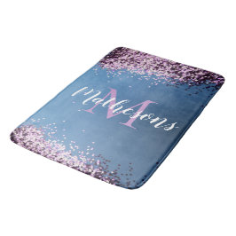 Lavender Confetti på Blue Monogram Namn Roligt Badrumsmatta