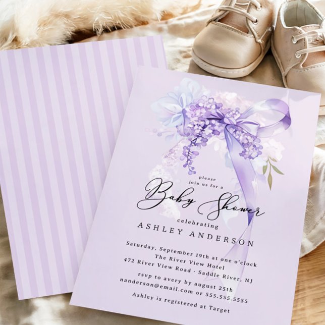 Lavender Coquette Bow Girl Baby Shower Inbjudningar (Skapare uppladdad)
