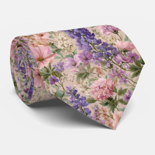 Lavender & Cosmos Pastel Blommigt Bröllop Slips